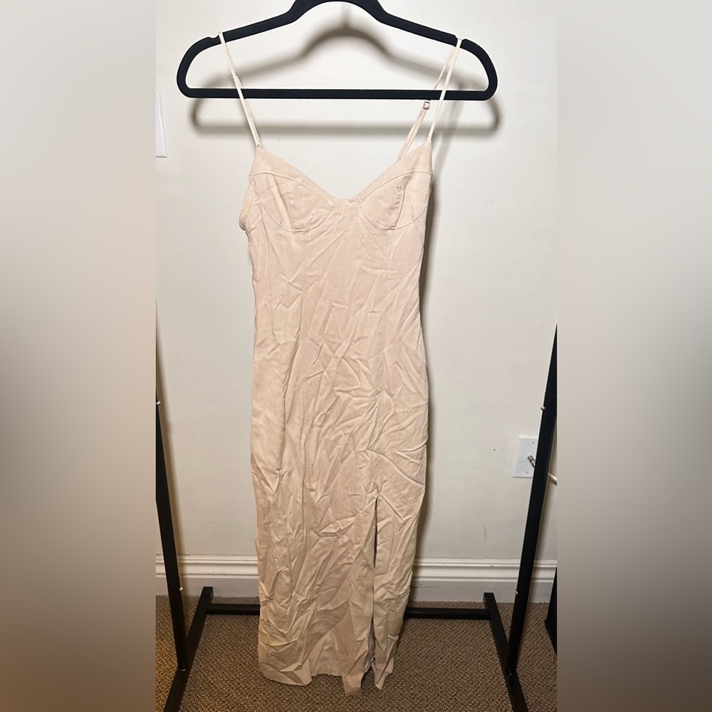Zara beige midi dress with slight pull on strap